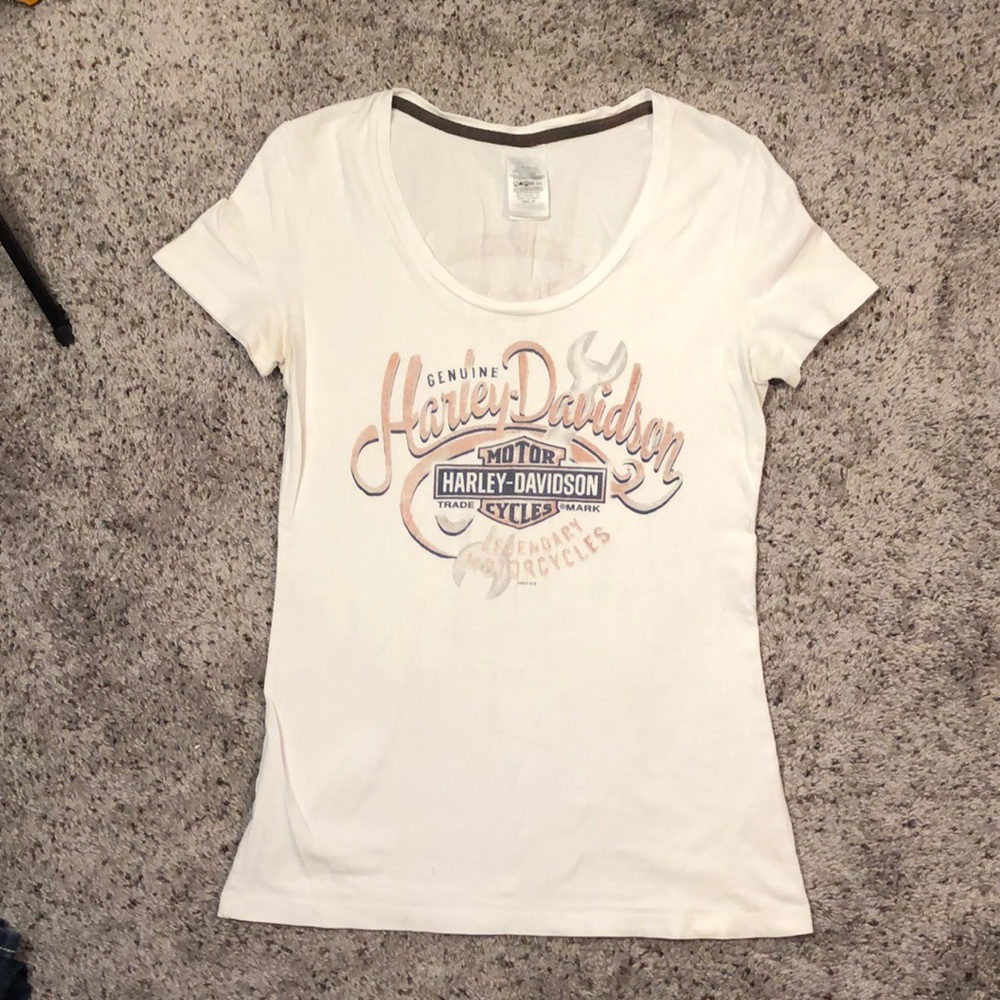 Harley Davidson‎ Woman’s White Motorcycle Y2K Tshirt Size Medium